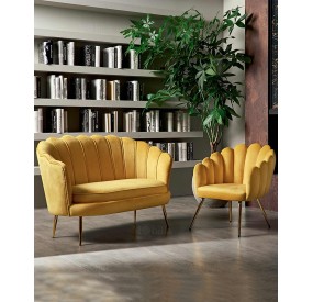 VELVET YELLOW SHELL SOFA WITH METAL GOLD LEGS BRANDANI