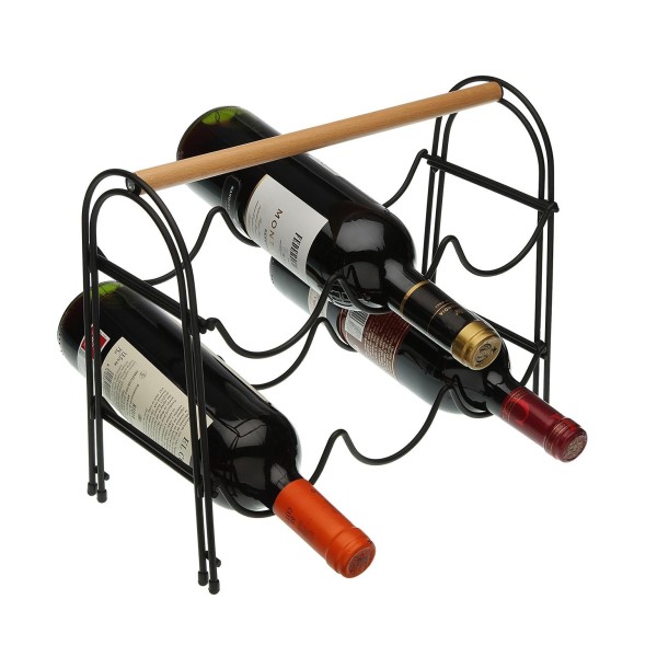 BLACK METAL WINE BOTTLE RACK 6 BOTTLES