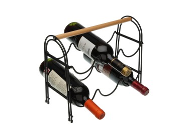 BLACK METAL WINE BOTTLE RACK 6 BOTTLES