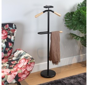 OMINO CLOTH HANGER BLACK METAL CLOTH HANGER WITH WOODEN HANDLES