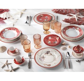 SET TABLE PLATES 18PCS SEA CORALINE SHELLS BRANDANI PORCELAIN