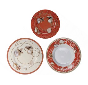 SET TABLE PLATES 18PCS SEA CORALINE SHELLS BRANDANI PORCELAIN