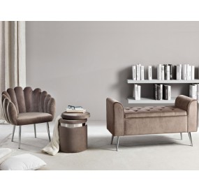 OPENING SOFA BENCH IN TAUPE COLOR VELVET WITH METAL LEGS