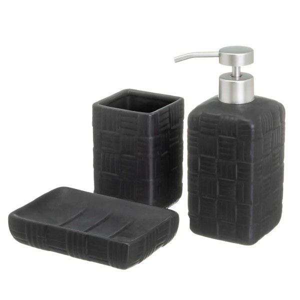 SET 3PCS WHITE CERAMIC BATHROOM DISPENSER BLACK