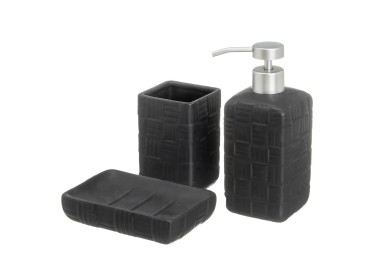 SET 3PCS WHITE CERAMIC BATHROOM DISPENSER BLACK