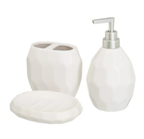 SET 3PZ DISPENSER BAGNO IN CERAMICA BIANCA - ARGENTO