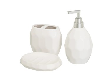 3-PIECE BATHROOM DISPENSER SET IN WHITE CERAMIC - SILVER