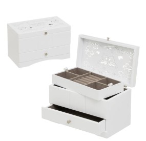 JEWELRY BOX IN WHITE MDF WOOD BUTTERFLY 26x15x16cm