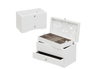 JEWELRY BOX IN WHITE MDF WOOD BUTTERFLY 26x15x16cm