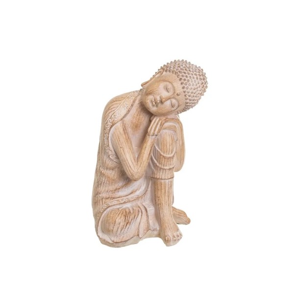 BUDDHA FIGURE IN WOOD EFFECT RESIN 23cm