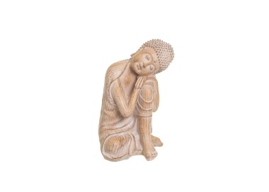 BUDDHA FIGURE IN WOOD EFFECT RESIN 23cm