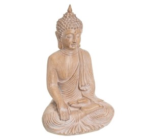 BUDDHA FIGURE IN WOOD EFFECT RESIN 43cm