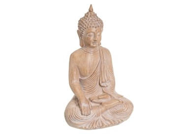 BUDDHA FIGURE IN WOOD EFFECT RESIN 43cm