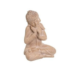 STATUINA FIGURA BUDDHA IN RESINA EFFETTO LEGNO 36cm