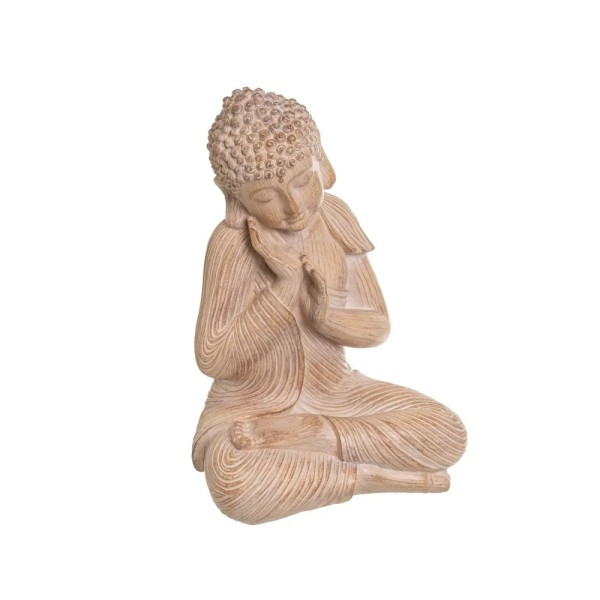 STATUINA FIGURA BUDDHA IN RESINA EFFETTO LEGNO 36cm