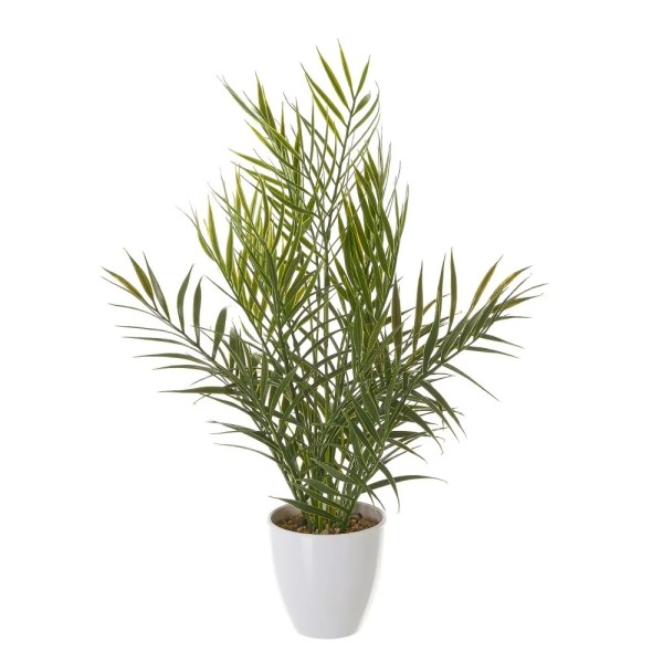 ARTIFICIAL PALM PLANT WITH WHITE PLASTIC GLASS H42cm