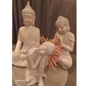 BUDDHA FIGURE IN WOOD EFFECT RESIN 43cm