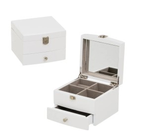 SMALL WHITE MDF WOODEN JEWELRY BOX WITH MIRROR 15x14x11cm