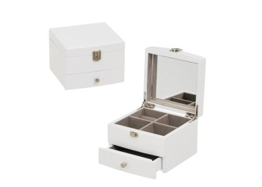 SMALL WHITE MDF WOODEN JEWELRY BOX WITH MIRROR 15x14x11cm