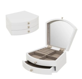 LARGE WHITE MDF WOODEN JEWELRY BOX WITH MIRROR 21x17x9cm