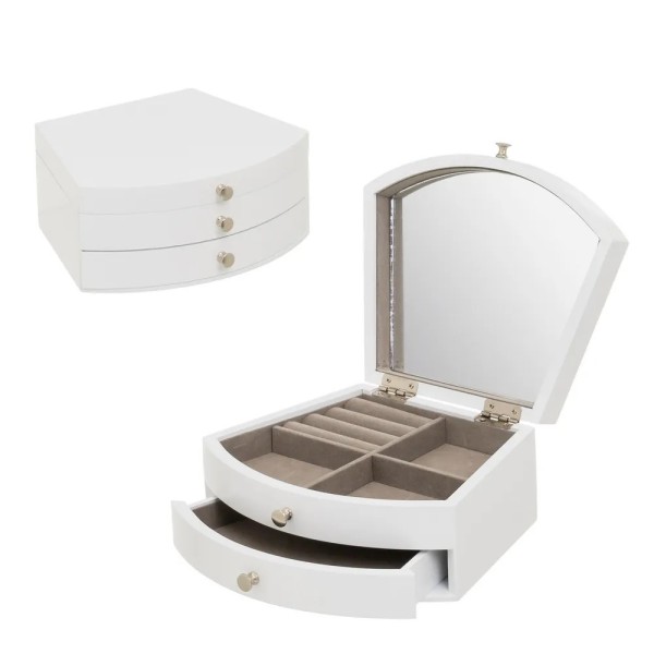 LARGE WHITE MDF WOODEN JEWELRY BOX WITH MIRROR 21x17x9cm