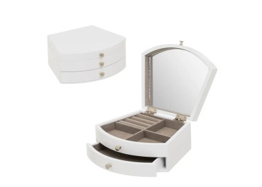 LARGE WHITE MDF WOODEN JEWELRY BOX WITH MIRROR 21x17x9cm