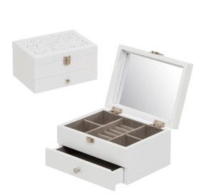 FLORAL JEWELRY BOX IN WHITE MDF WOOD WITH MIRROR 19x14x10cm