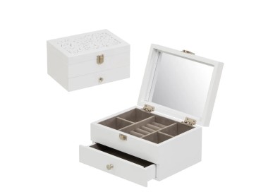 FLORAL JEWELRY BOX IN WHITE MDF WOOD WITH MIRROR 19x14x10cm