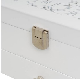 FLORAL JEWELRY BOX IN WHITE MDF WOOD WITH MIRROR 19x14x10cm