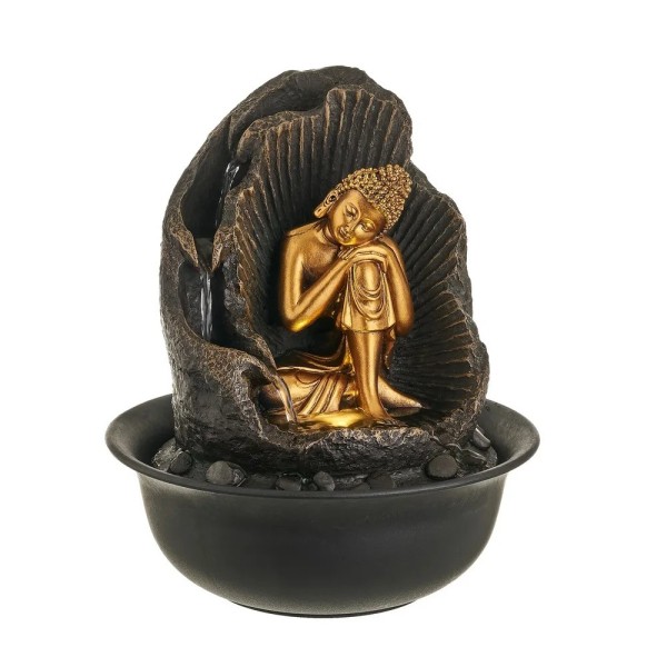 GOLD BUDDHA FOUNTAIN WITH LED LIGHT 30cm