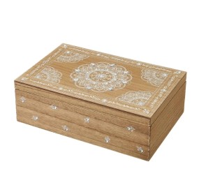 BOX 6 MDF WOOD COMPARTMENTS WITH SHINING GEMS 24x16cm