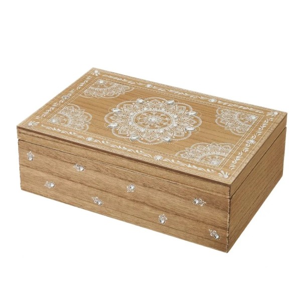 BOX 6 MDF WOOD COMPARTMENTS WITH SHINING GEMS 24x16cm