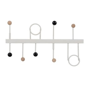 WHITE METAL WALL COAT RACK 9 HOOKS