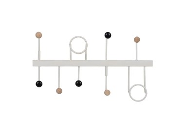 WHITE METAL WALL COAT RACK 9 HOOKS