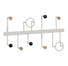 WHITE METAL WALL COAT RACK 9 HOOKS