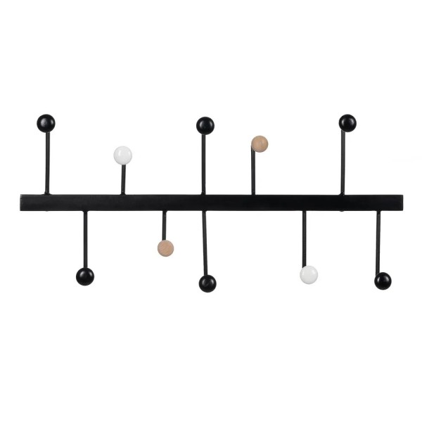 BLACK METAL WALL COAT RACK 9 HOOKS