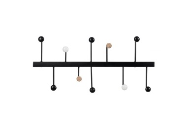 BLACK METAL WALL COAT RACK 9 HOOKS