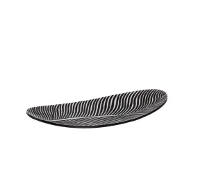 CENTERPIECE TRAY OVAL PLATE POLYRESIN LEAF BLACK AND WHITE 37cm