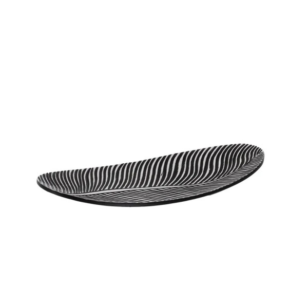 CENTERPIECE TRAY OVAL PLATE POLYRESIN LEAF BLACK AND WHITE 37cm