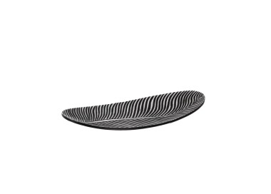 CENTERPIECE TRAY OVAL PLATE POLYRESIN LEAF BLACK AND WHITE 37cm