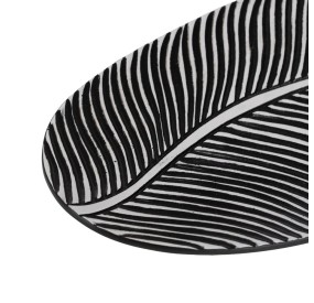 CENTERPIECE TRAY OVAL PLATE POLYRESIN LEAF BLACK AND WHITE 37cm