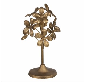 GOLD METAL CANDLE HOLDER WITH FLOWER DECORATION 15x15x30cm