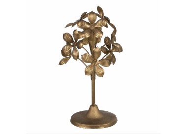 GOLD METAL CANDLE HOLDER WITH FLOWER DECORATION 15x15x30cm