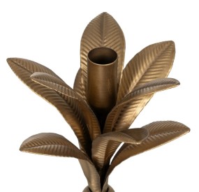 GOLD METAL CANDLE HOLDER WITH LEAVES DECORATION 15x15x31cm