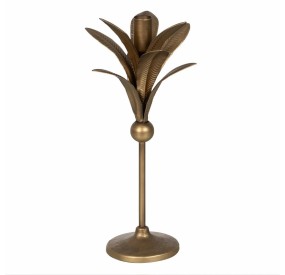 GOLD METAL CANDLE HOLDER WITH LEAVES DECORATION 15x15x31cm