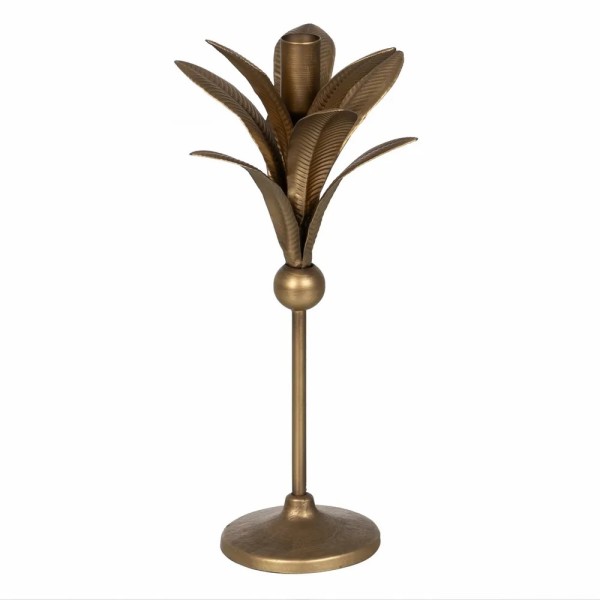 GOLD METAL CANDLE HOLDER WITH LEAVES DECORATION 15x15x31cm