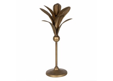 GOLD METAL CANDLE HOLDER WITH LEAVES DECORATION 15x15x31cm