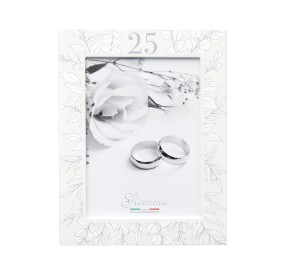 CORNICE PORTA FOTO 25esimo ANNIVERSARIO LEGNO BIANCO GIEMME 13x18cm