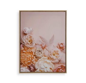 QUADRO SU TELA FIORI ROSE BIANCHE CORNICE LEGNO 45x60cm