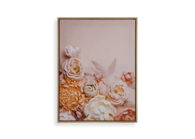 QUADRO SU TELA FIORI ROSE BIANCHE CORNICE LEGNO 45x60cm